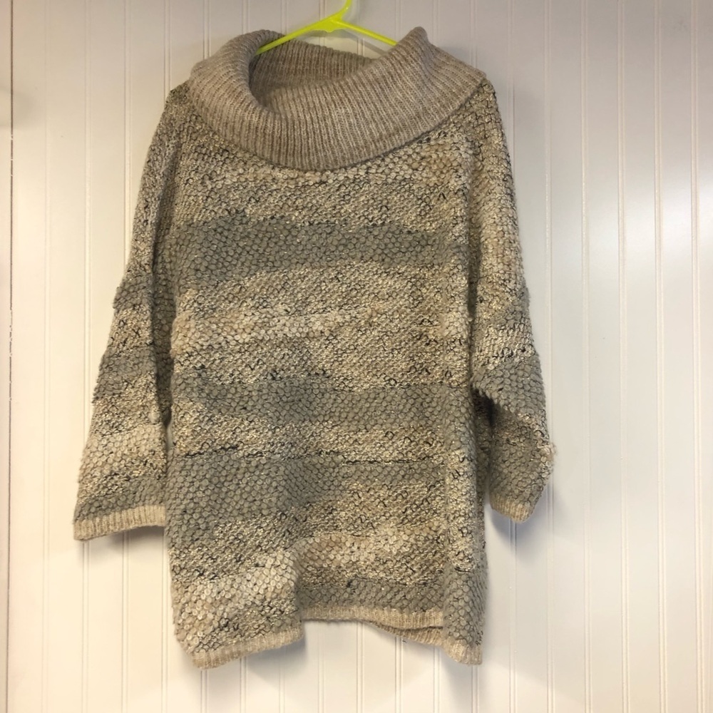 Lucky Brand Neutral Beige and Gray Cowl Neck Sweater